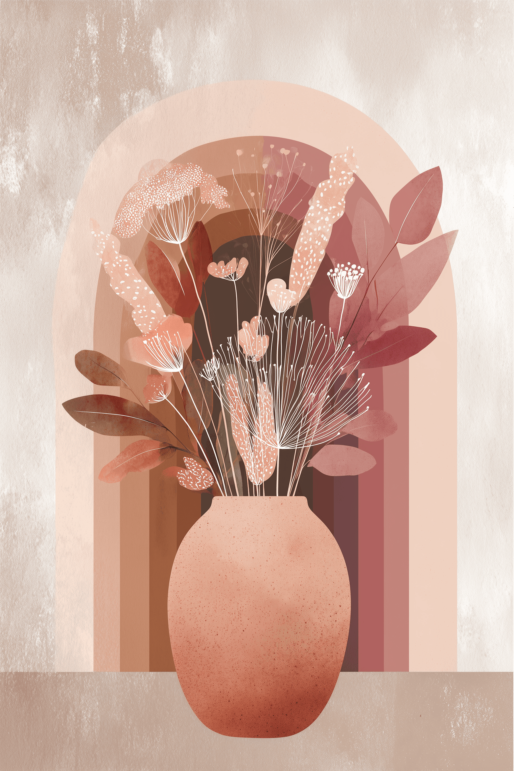 Terracotta Dreams – Abstract Floral Vase Art