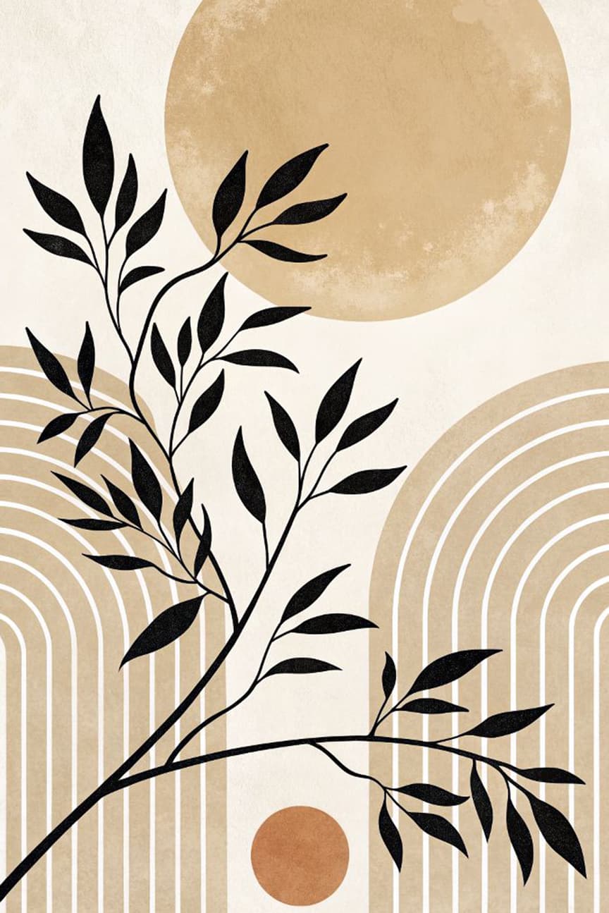 Boho Abstract Botanical Art Print – Minimalist Earth Tone Wall Décor