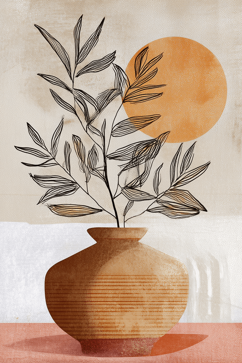 Boho Vase Wall Art – Abstract Botanical Terracotta Design