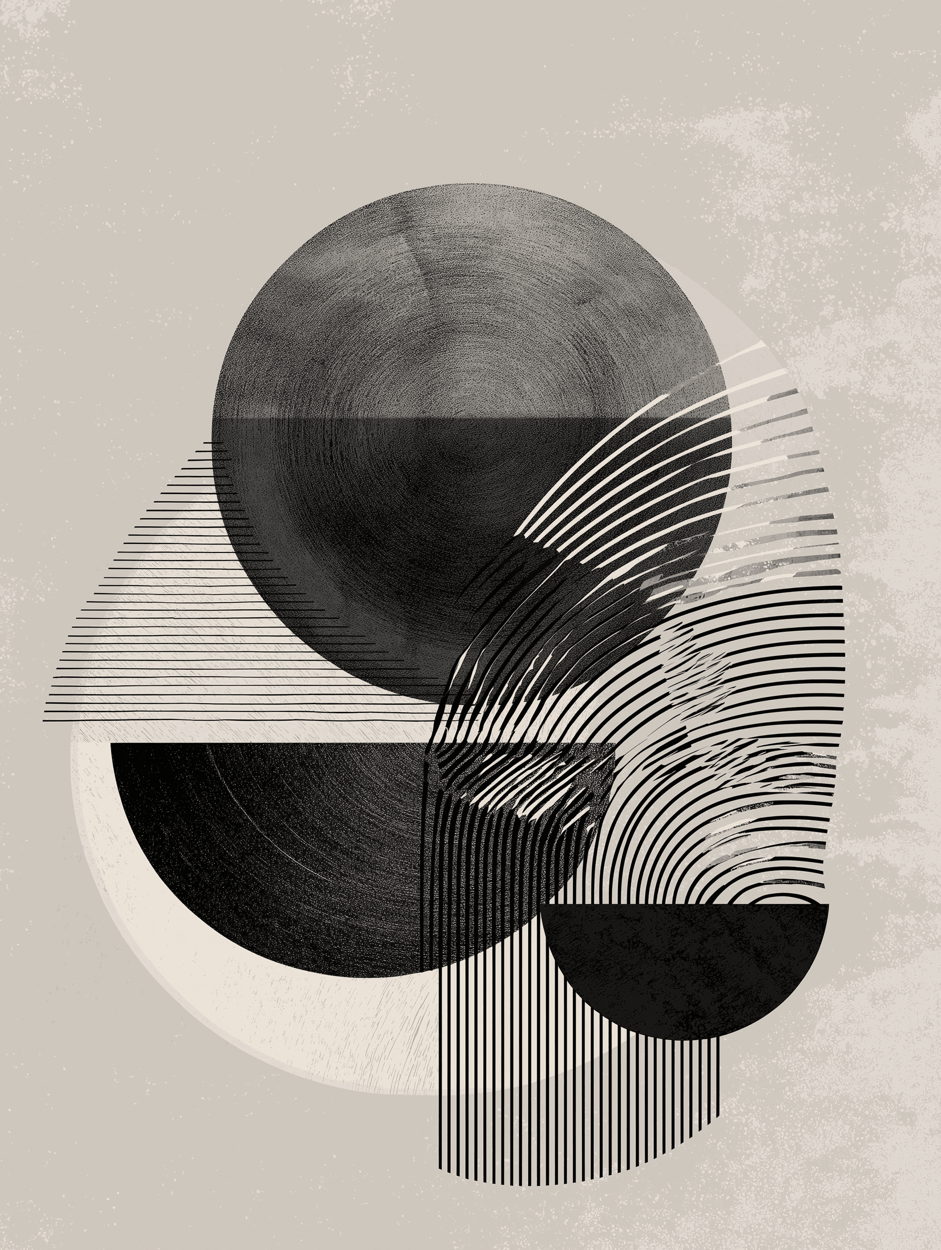 Modern Abstract Geometric Wall Art – Minimalist Monochrome Line & Shape Composition