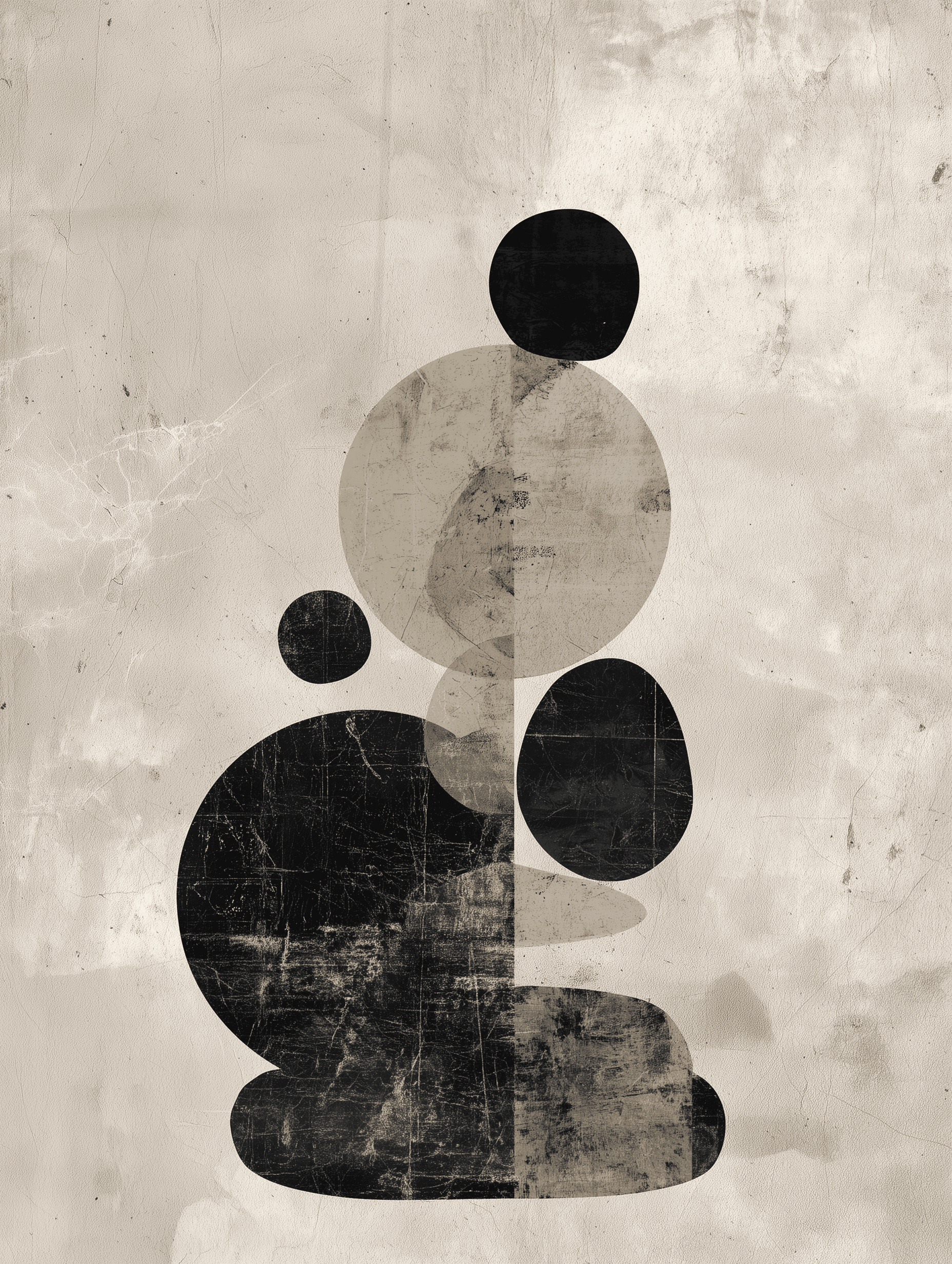 Modern Abstract Minimalist Wall Art – Neutral Geometric Stacked Shapes Print