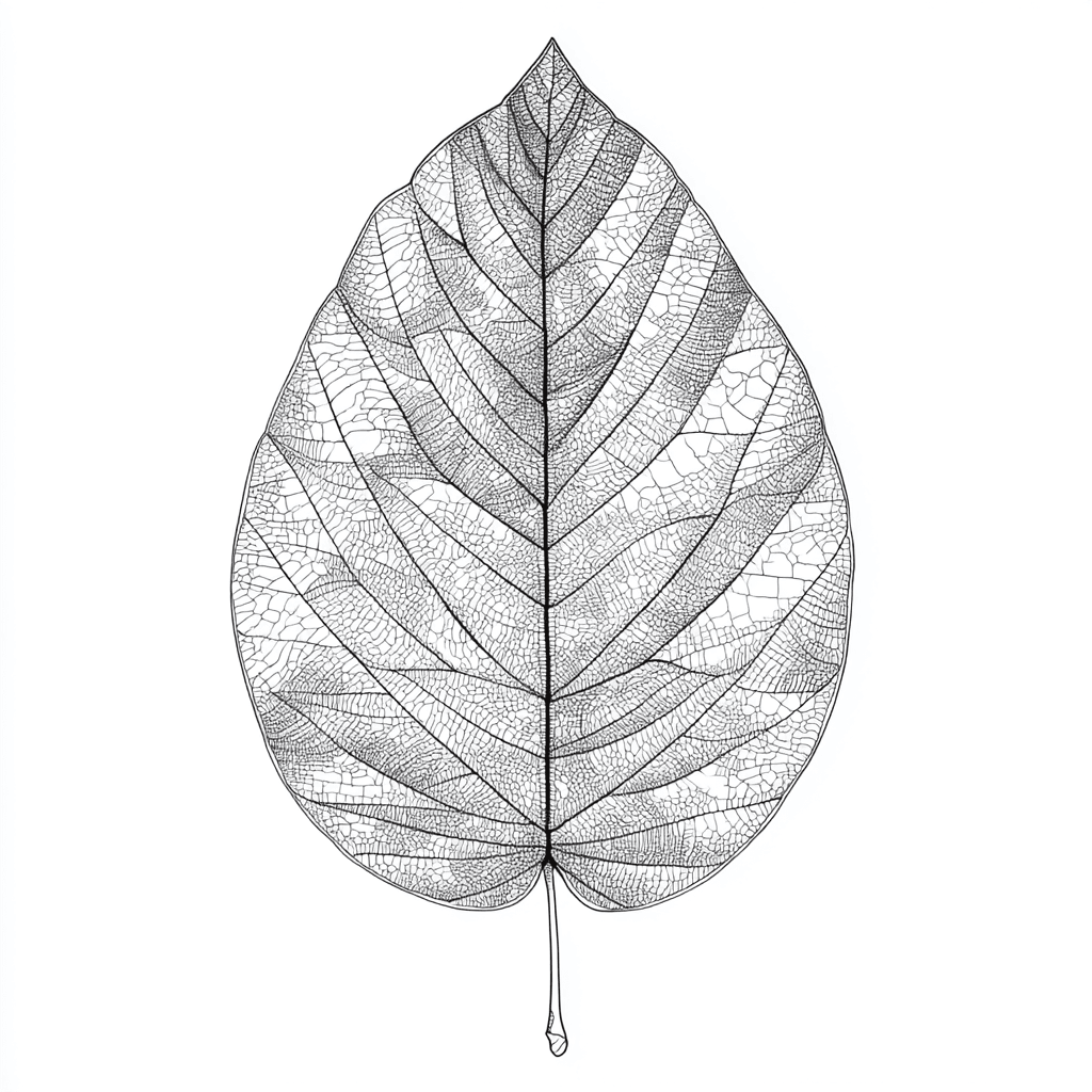 Minimalist Leaf Line Art Print – Detailed Botanical Illustration