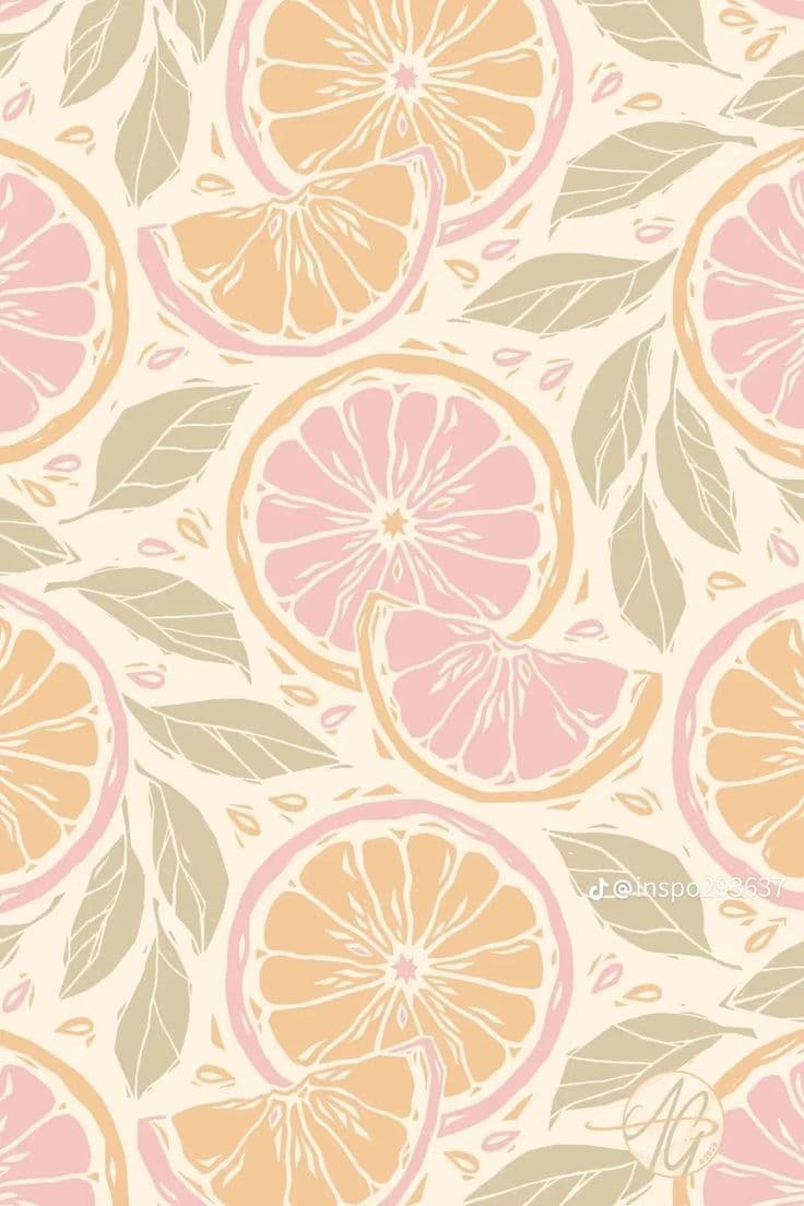 Citrus Fruit Pattern Wall Art – Pastel Orange & Pink Grapefruit Print, Kitchen Decor