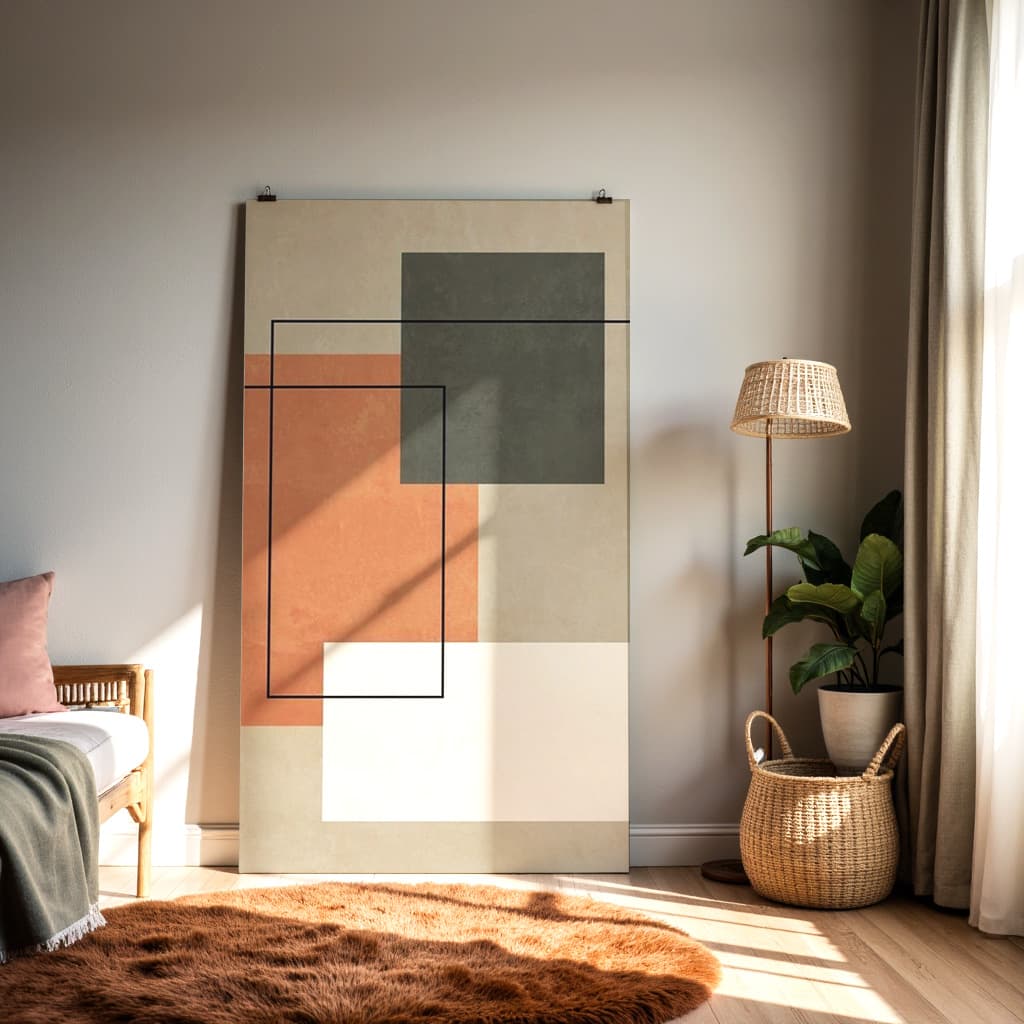 Modern Geometric Abstract Wall Art – Minimalist Shapes Print, Neutral Mid-Century Style Decor — alternate view