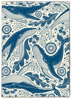 Nautical Whale Wall Art – Ocean Pattern Print | Blue Marine Decor for Coastal Home