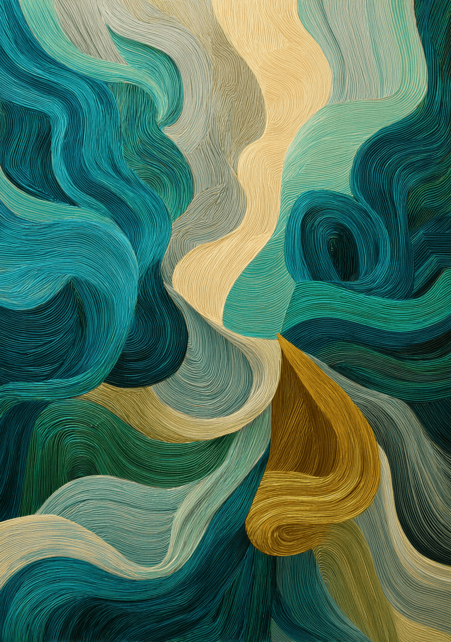 Flowing Abstract Canvas Art – Teal, Gold & Modern Fluid Lines