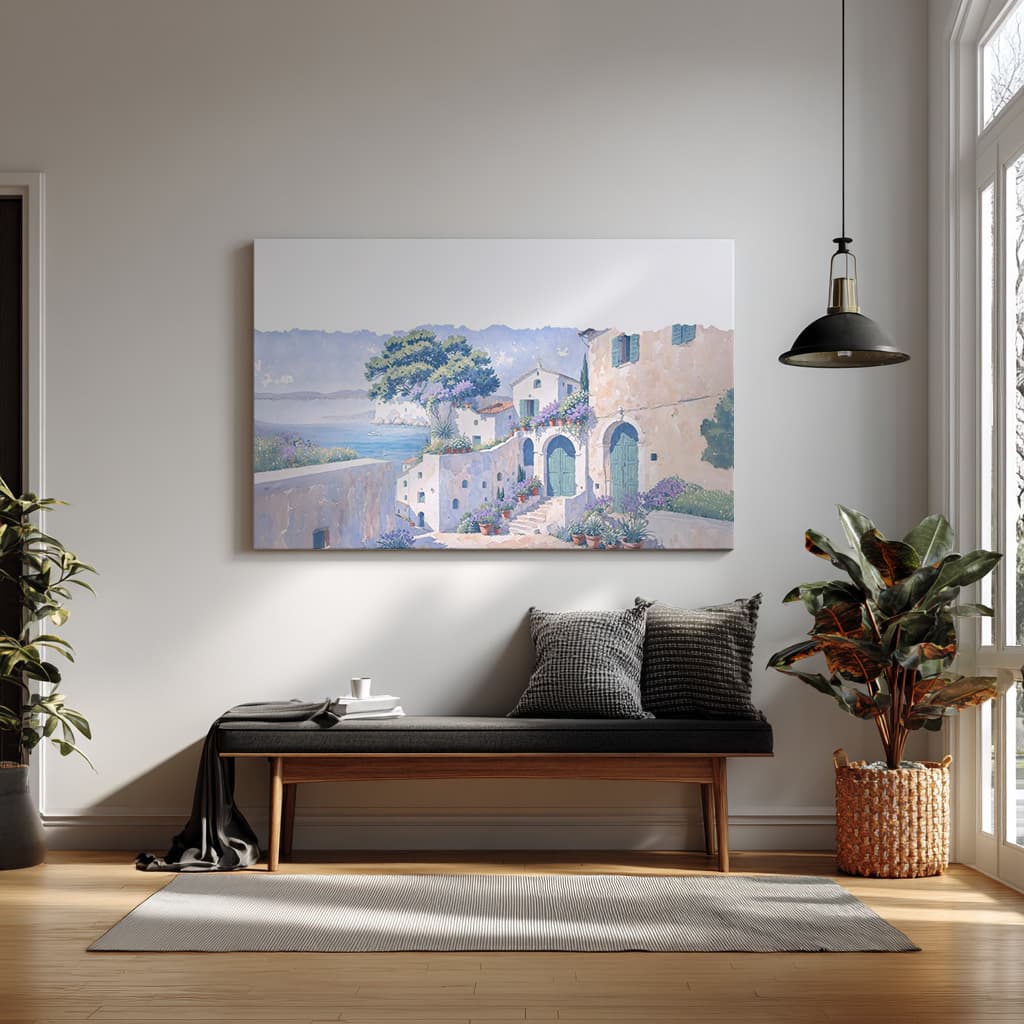 Mediterranean Serenity – Coastal Village Canvas Wall Art — alternate view