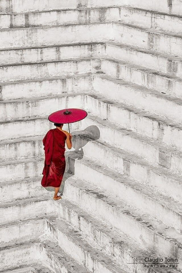 Minimal Monk Wall Art | Buddhist Meditation Staircase Photography