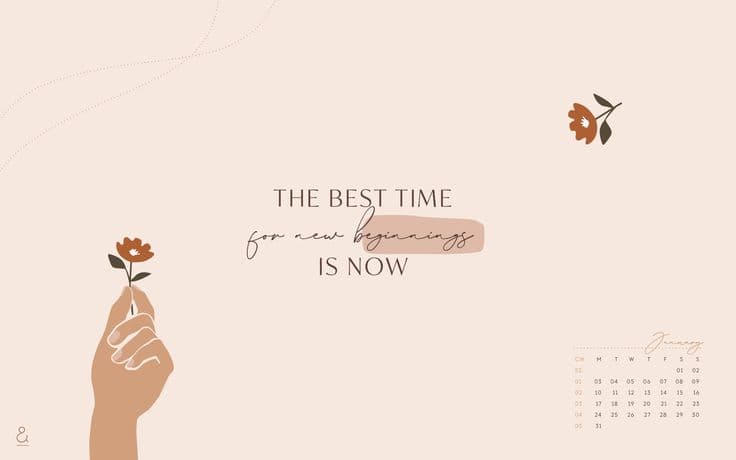 The Best Time Is Now Wall Art – Inspirational Quote Minimal Floral Print